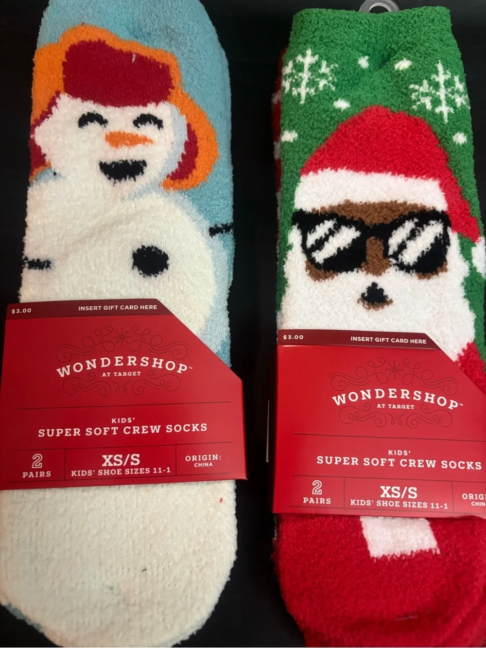 Wondershop Kids' Super Soft Crew Socks - Holiday Snowman & Santa - XS/S
